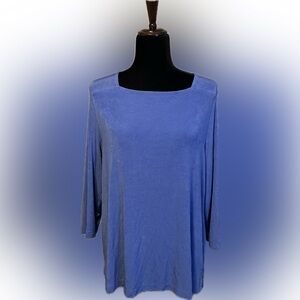 Chico’s Travelers Square Neck Three-Quarter Sleeve Top -Gulf Blue size L